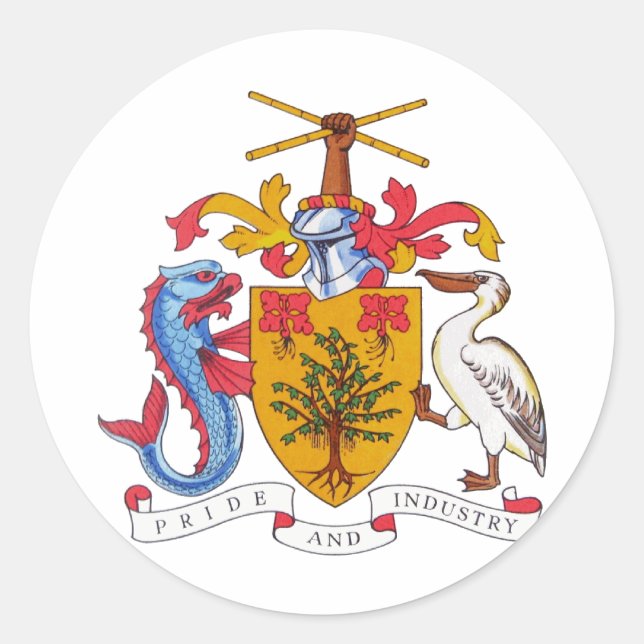 Pegatina Redonda Escudo de armas de Barbados (Anverso)