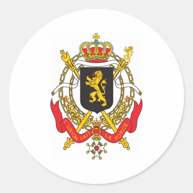 Pegatina Redonda Escudo De Armas De Bélgica (Anverso)