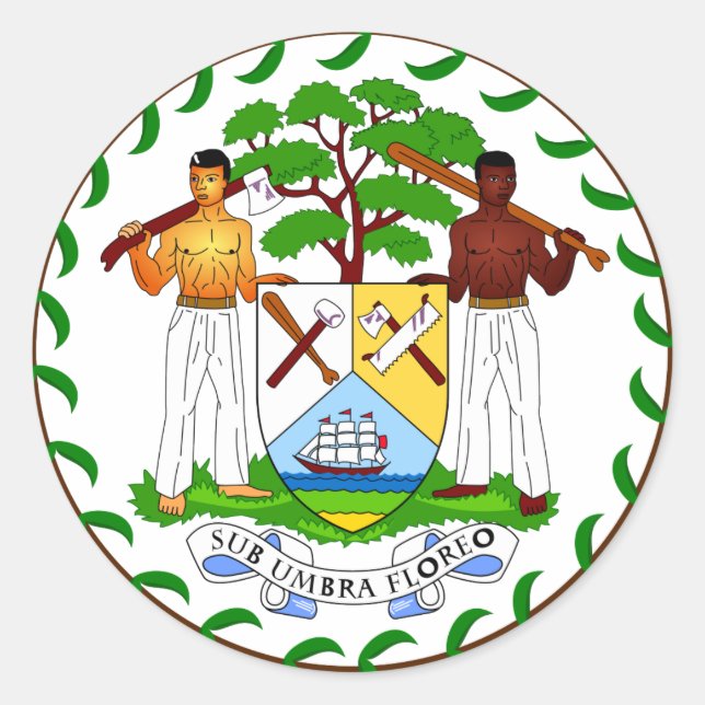 Pegatina Redonda Escudo de armas de Belice (Anverso)