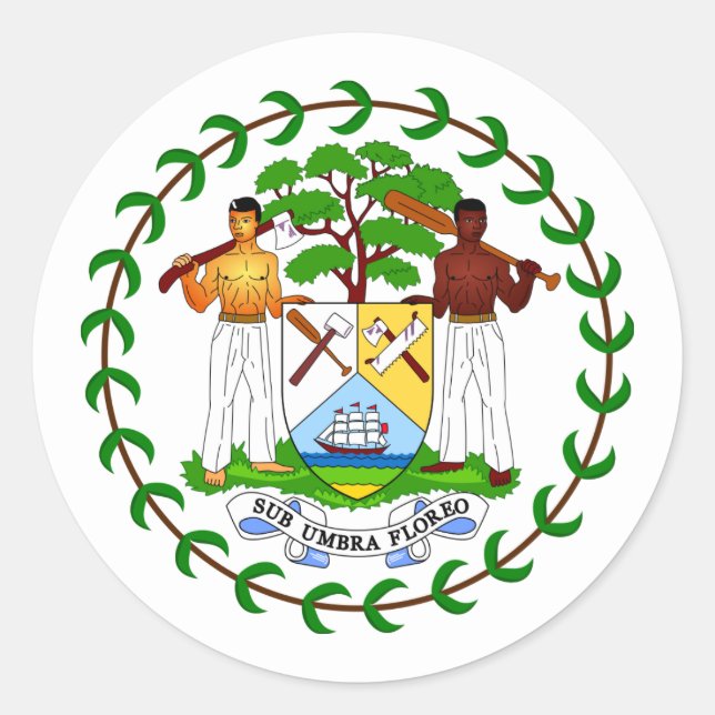 Pegatina Redonda Escudo de armas de Belice, Belice (Anverso)