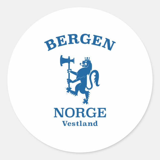 Pegatina Redonda Escudo de armas de BERGEN Noruega (Anverso)