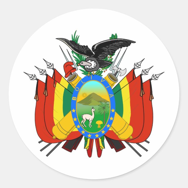 Pegatina Redonda Escudo De Armas De Bolivia (Anverso)