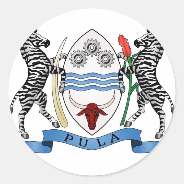 Pegatina Redonda Escudo de armas de Botswana (Anverso)