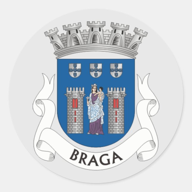 Pegatina Redonda Escudo de armas de Braga, Portugal (Anverso)