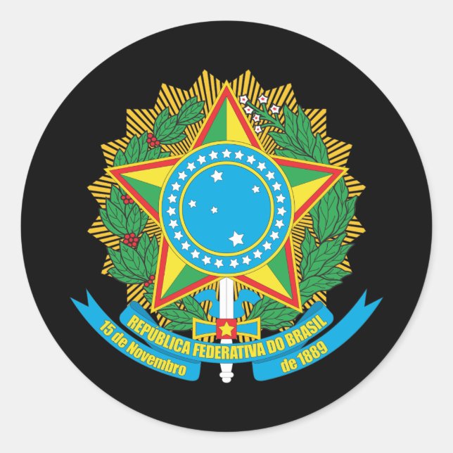 Pegatina Redonda Escudo De Armas De Brasil (Anverso)