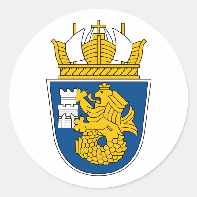 Pegatina Redonda Escudo de armas de Burgas, Bulgaria (Anverso)