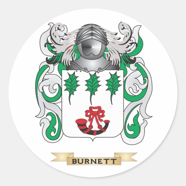 Pegatina Redonda Escudo de armas de Burnett (escudo familiar) (Anverso)