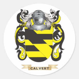 Pegatina Redonda Escudo de armas de Calvert (escudo de la familia)