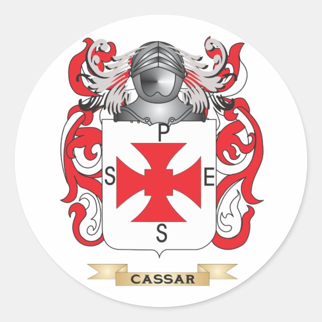 Pegatina Redonda Escudo de armas de Cassar (reposo familiar) (Anverso)