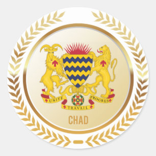 Pegatina Redonda Escudo De Armas De Chad