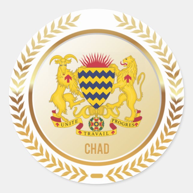 Pegatina Redonda Escudo De Armas De Chad (Anverso)