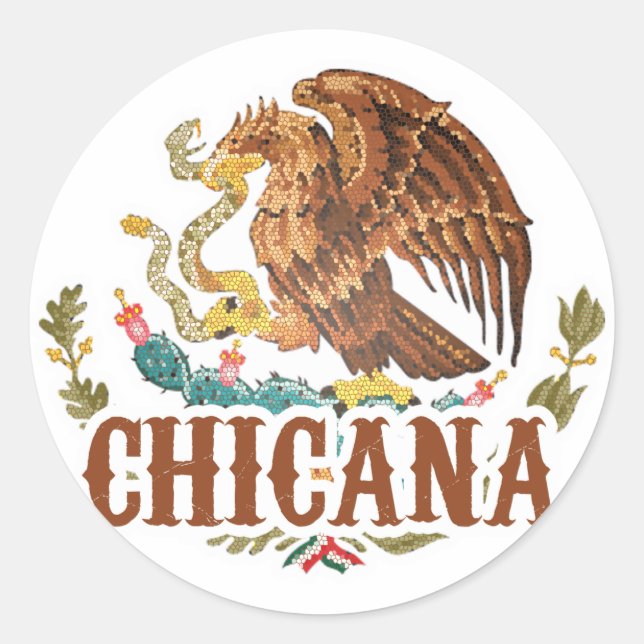 Pegatina Redonda Escudo de armas de Chicana México (Anverso)