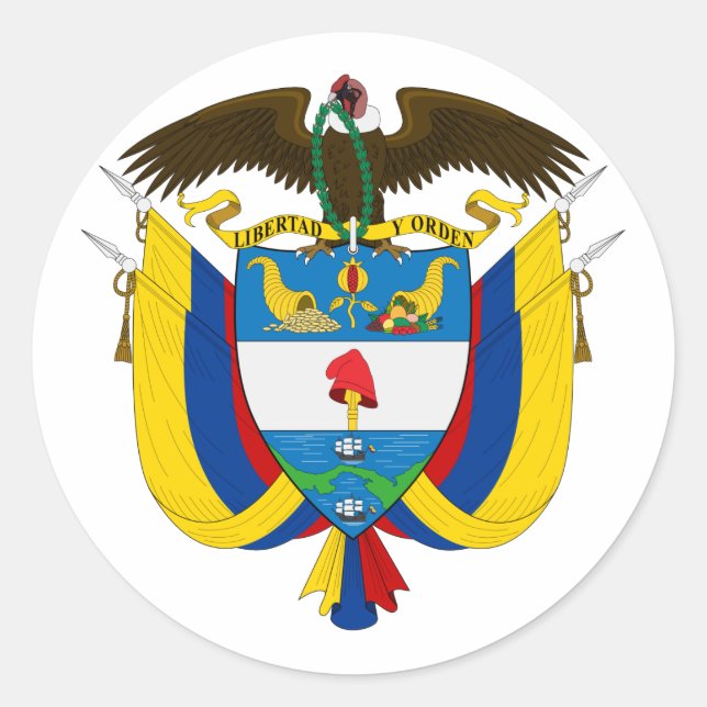 Pegatina Redonda Escudo De Armas De Colombia (Anverso)