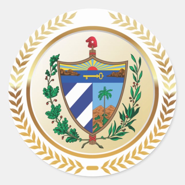 Pegatina Redonda Escudo de armas de Cuba (Anverso)