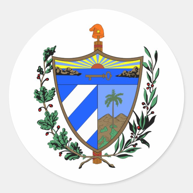 Pegatina Redonda Escudo de armas de Cuba (Anverso)