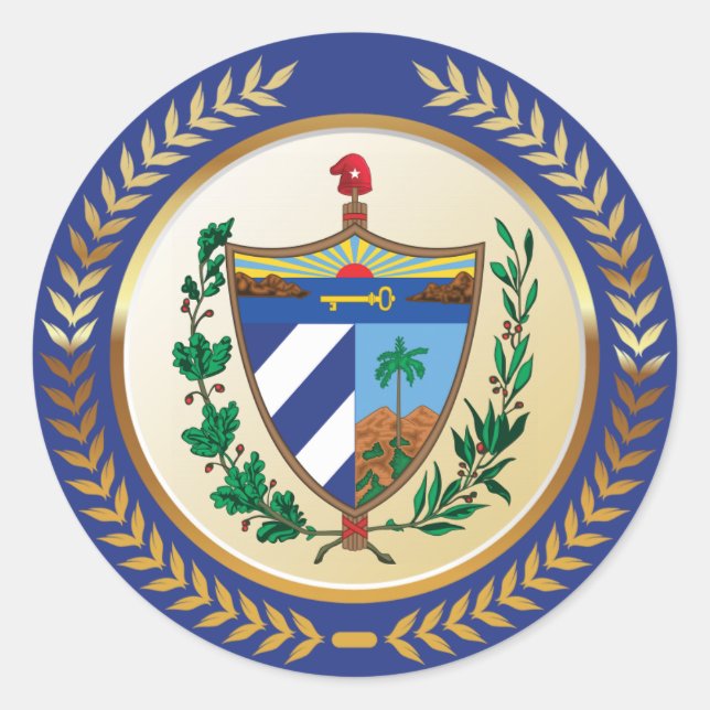 Pegatina Redonda Escudo de armas de Cuba (Anverso)