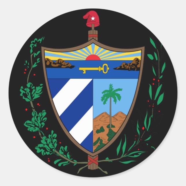 Pegatina Redonda escudo de armas de cuba (Anverso)