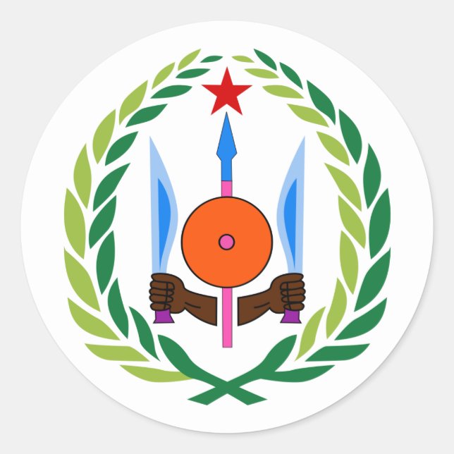 Pegatina Redonda Escudo de armas de Djibouti, Djibouti (Anverso)