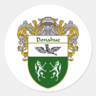 Pegatina Redonda Escudo de armas de Donahue (Mantled)