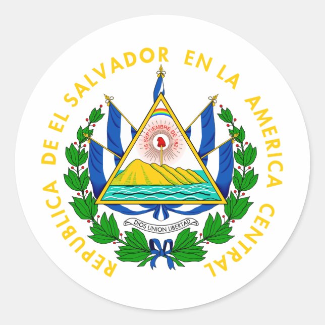 Pegatina Redonda Escudo de armas de El Salvador (Anverso)