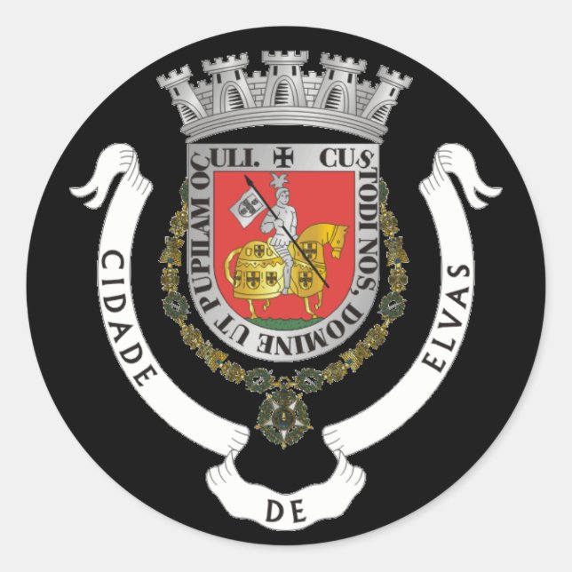 Pegatina Redonda Escudo de armas de Elvas, Portugal (Anverso)
