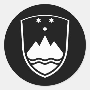 Pegatina Redonda Escudo de armas de Eslovenia, simple, negro y blan