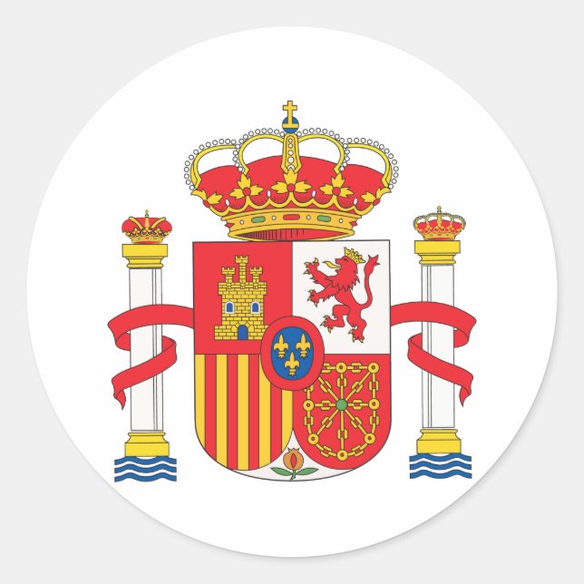 Pegatina Redonda Escudo De Armas De España (Anverso)
