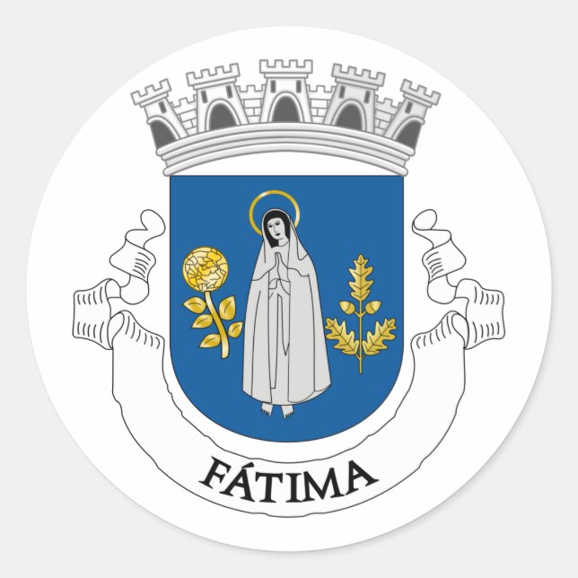 Pegatina Redonda Escudo de armas de Fátima, Portugal (Anverso)