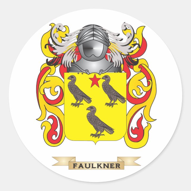 Pegatina Redonda Escudo de armas de Faulkner (Anverso)