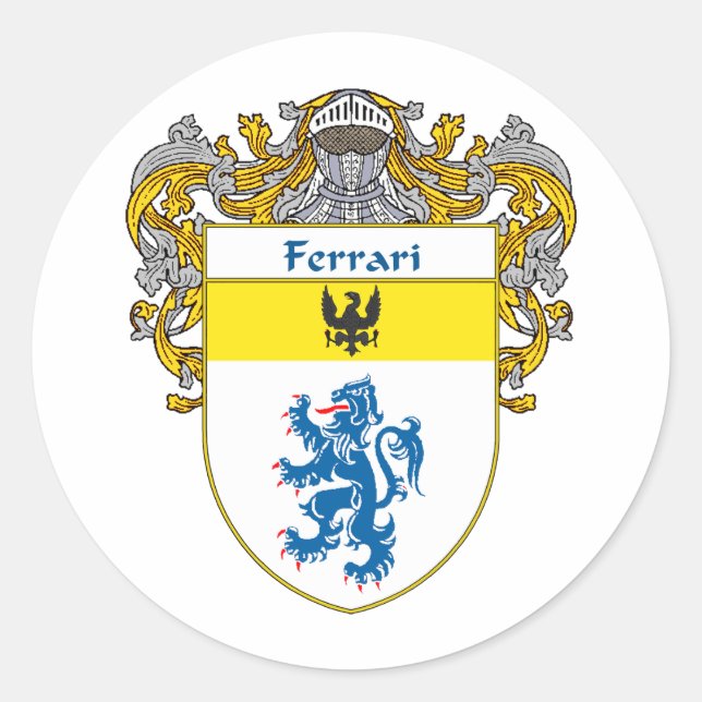 Pegatina Redonda Escudo de armas de Ferrari (Mantled) (Anverso)