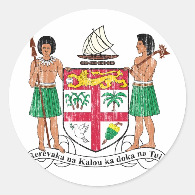 Pegatina Redonda Escudo De Armas De Fiji (Anverso)