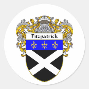 Pegatina Redonda Escudo de armas de Fitzpatrick (Mantled)