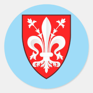 Pegatina Redonda Escudo de Armas de Florencia Flor de Lis Roja Flor