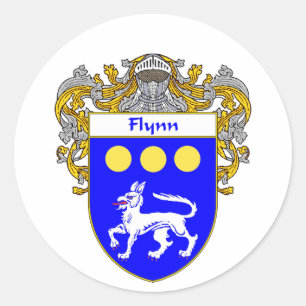 Pegatina Redonda Escudo de armas de Flynn (cubierto)