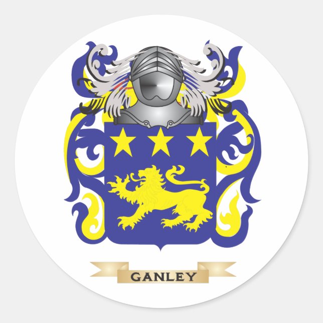 Pegatina Redonda Escudo de armas de Ganley (escudo familiar) (Anverso)