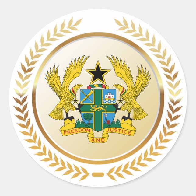 Pegatina Redonda Escudo de Armas de Ghana (Anverso)