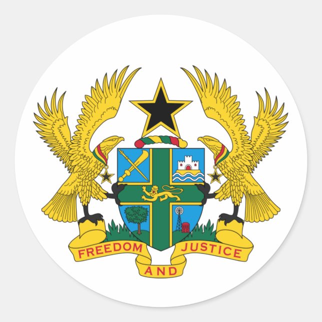 Pegatina Redonda Escudo de armas de Ghana (Anverso)