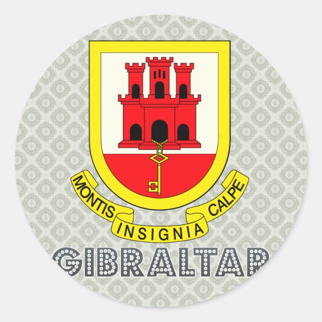 Pegatina Redonda Escudo de armas de Gibraltar (Anverso)