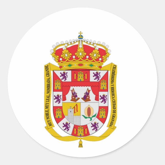 Pegatina Redonda Escudo de armas de Granada (España) (Anverso)