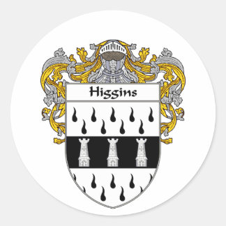 Pegatina Redonda Escudo de armas de Higgins (Mantled)