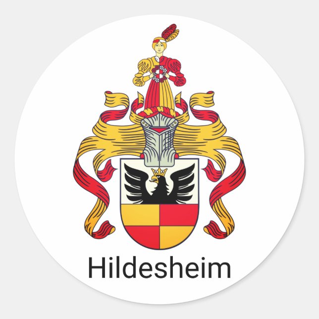 Pegatina Redonda Escudo de armas de Hildesheim, Alemania (Anverso)