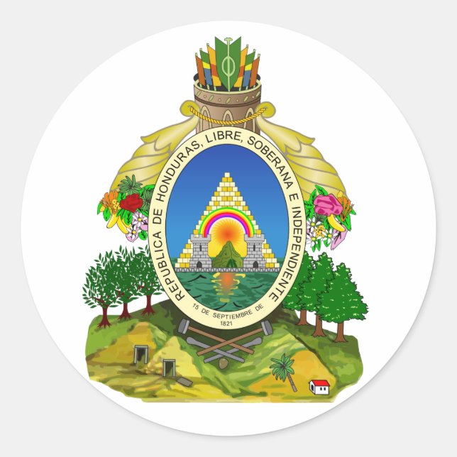 Pegatina Redonda Escudo de armas de Honduras (Anverso)