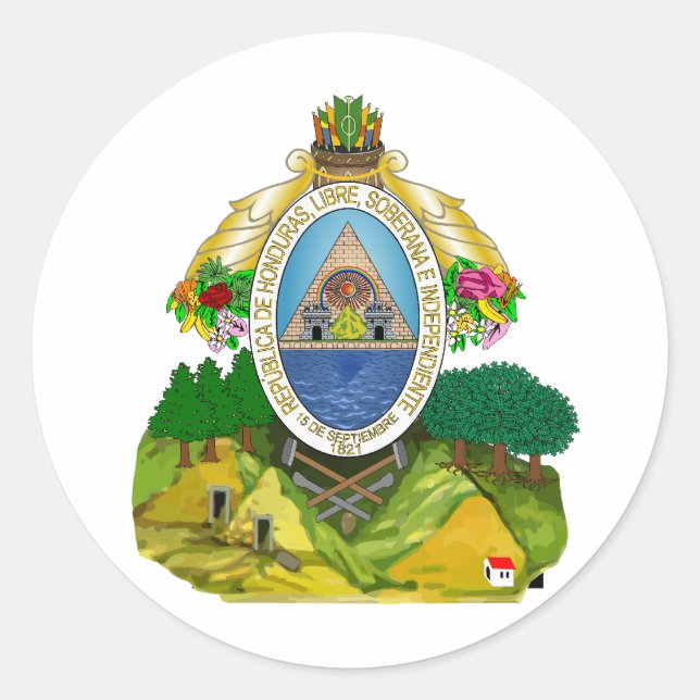 Pegatina Redonda Escudo de armas de Honduras (Anverso)
