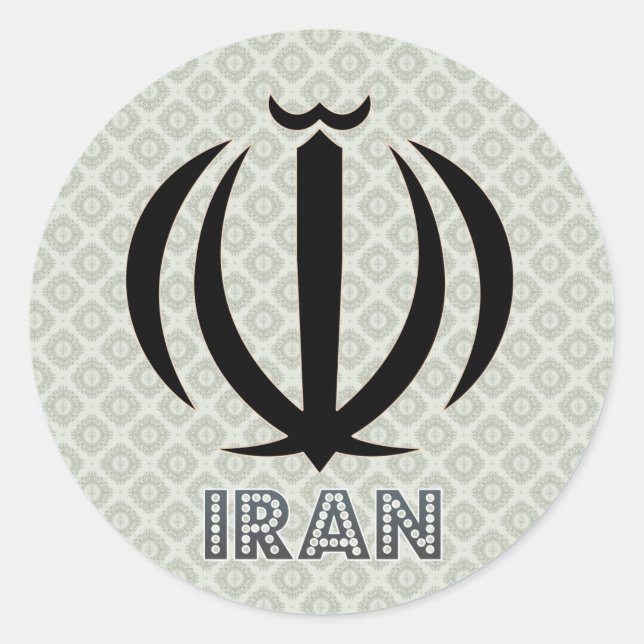 Pegatina Redonda Escudo de armas de Irán (Anverso)