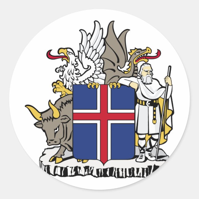 Pegatina Redonda Escudo De Armas De Islandia (Anverso)
