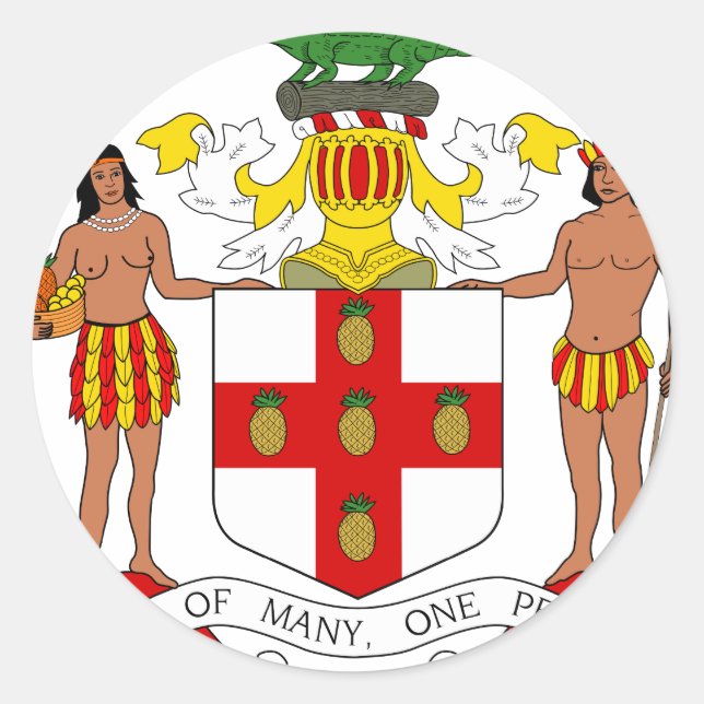 Pegatina Redonda Escudo De Armas De Jamaica (Anverso)