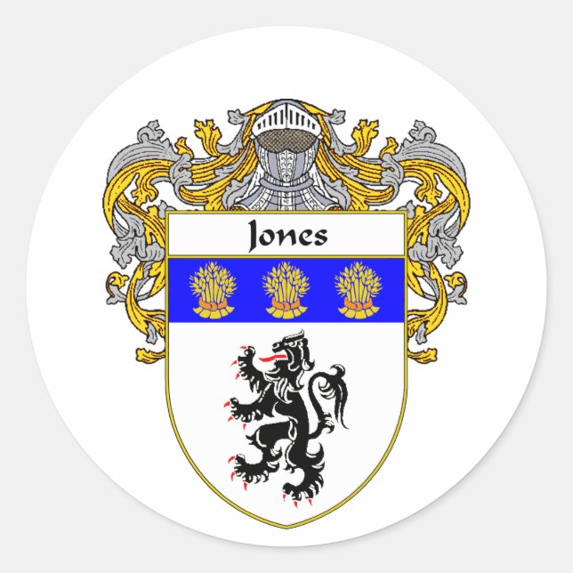 Pegatina Redonda Escudo de armas de Jones Welsh (Mantled) (Anverso)
