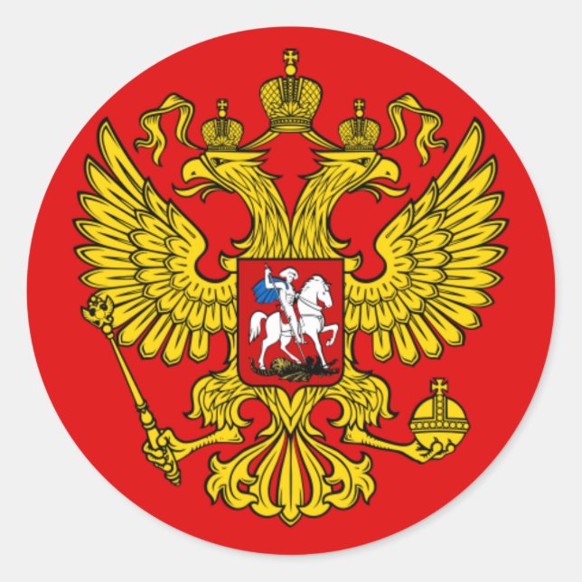 Pegatina Redonda Escudo de armas de la Federación de Rusia (Anverso)