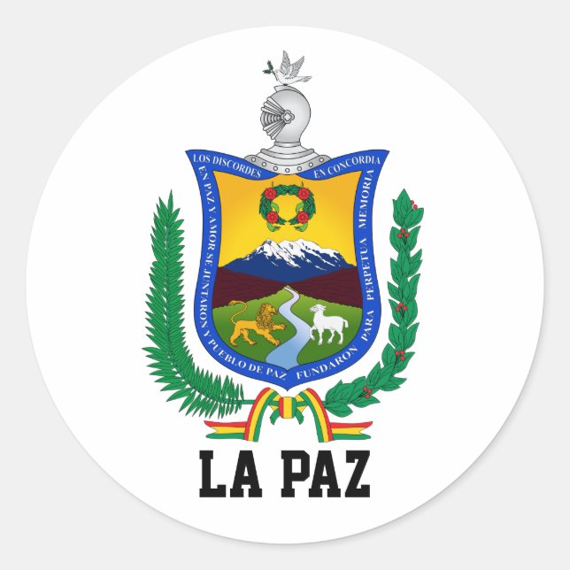 Pegatina Redonda Escudo de Armas de La Paz, Bolivia (Anverso)