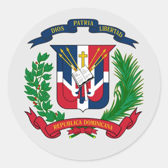 Pegatina Redonda Escudo de armas de la República Dominicana (Anverso)